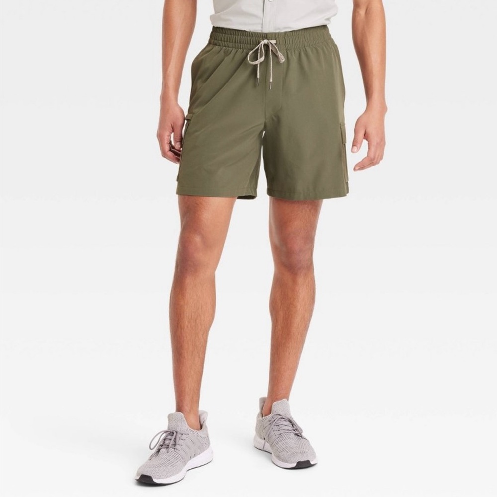Men’s 7” Cargo Shorts- Olive Green- Moisture Wicking, Quick Dry- Size XXL